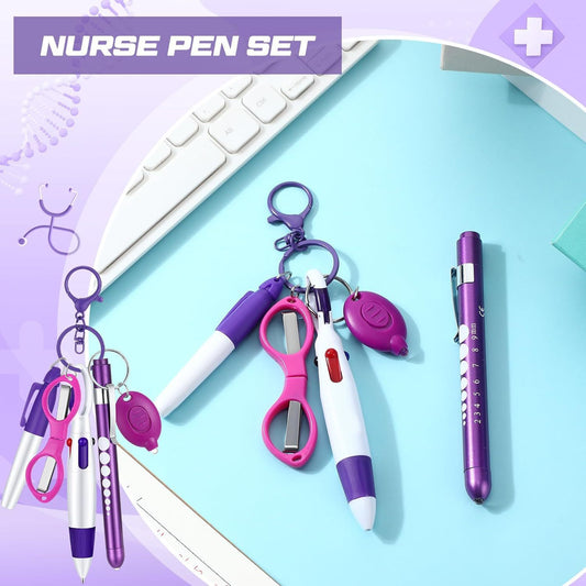 Hot Sale Nurse Pen Set Flashlight Foldable Scissors Ballpoint Pen Keychain 6-piece Nurse's Day