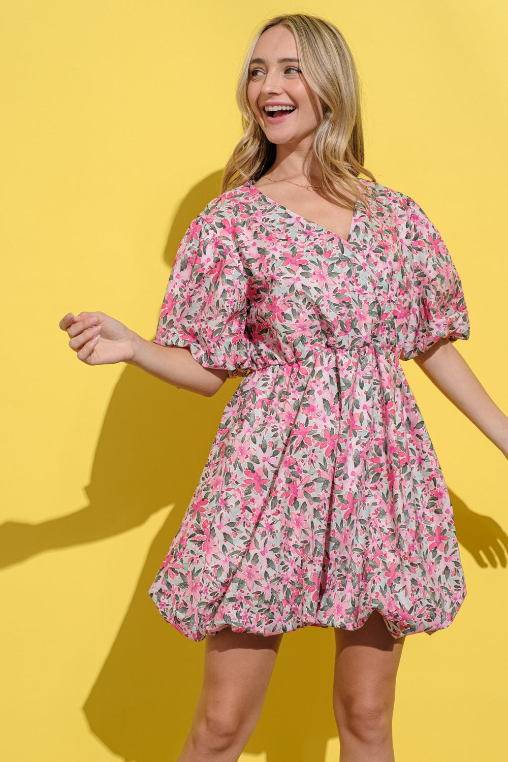 Full Size Floral Puff Sleeve Dress