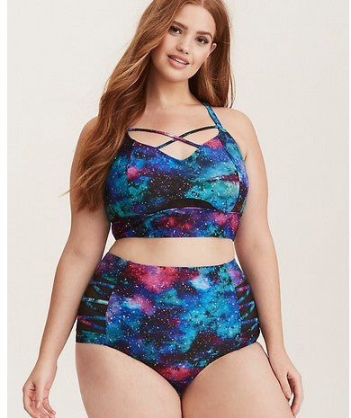 Plus-Size Printed Split Swimsuit