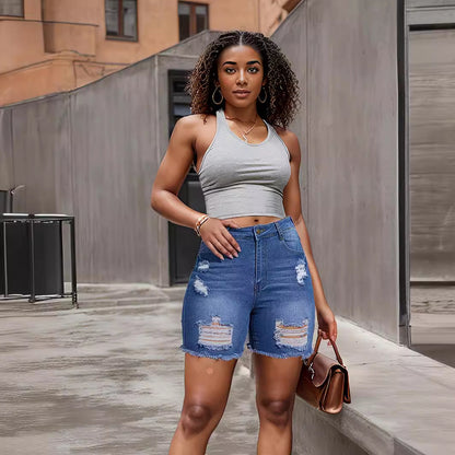 Denim With Hole Shorts