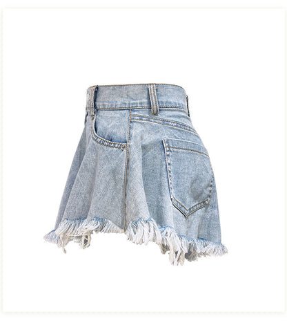 High Waist Loose-fitting Tassel Denim Shorts