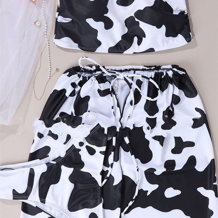 Cow Print Three-Piece Bikini Set