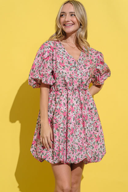 Full Size Floral Puff Sleeve Dress