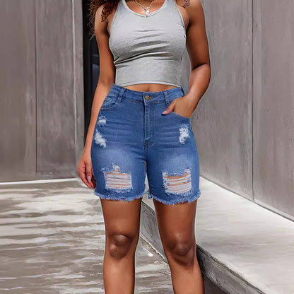 Denim With Hole Shorts