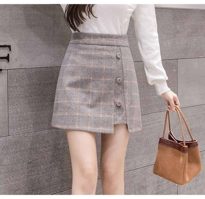 Irregular Plaid Woolen Short Skirt