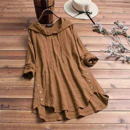 Women's Black Mid-Length Linen Cotton Shirt