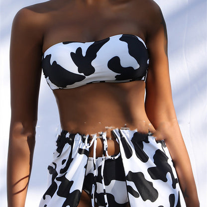 Cow Print Three-Piece Bikini Set