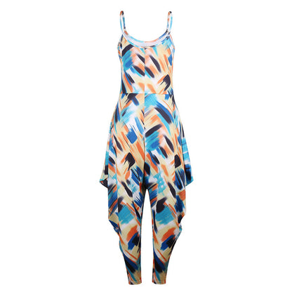 Printed Loose Suspenders Jumpsuit