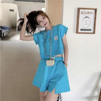 Athletic Casual Cropped T-Shirt Set